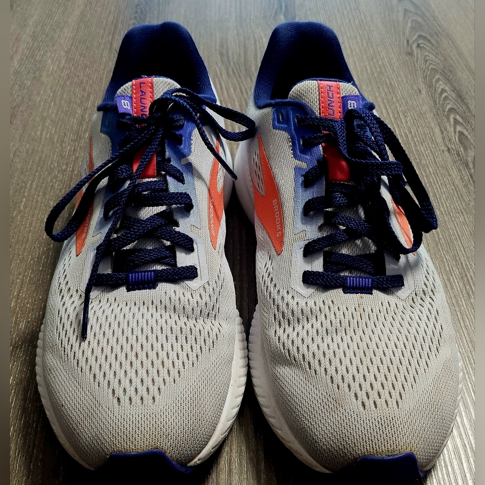 Womens Brooks Launch 8 Running Shoes gray/navy/orange size 9.5